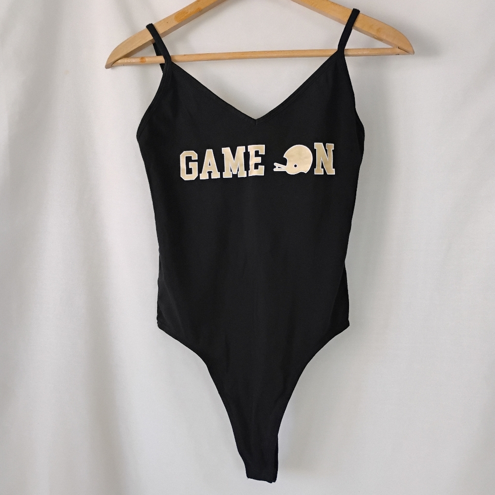 Women's Size M PINK Victoria's Secret Black "Game On" Football Sports Bodysuit - Picture 2 of 15